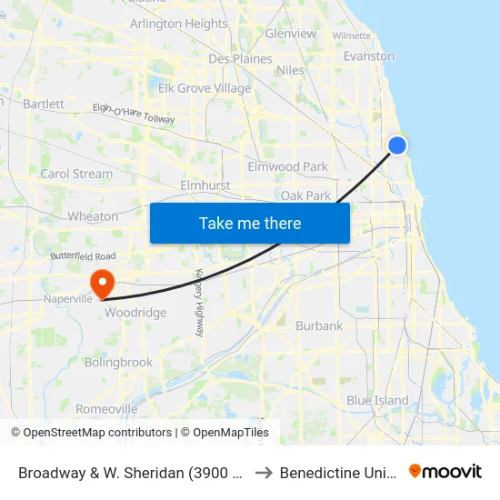 Broadway & W. Sheridan (3900 N) (South) to Benedictine University map