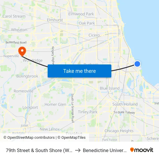 79th Street & South Shore (West) to Benedictine University map