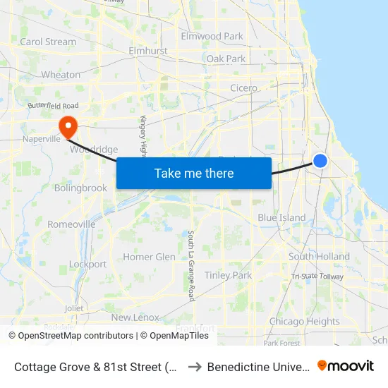 Cottage Grove & 81st Street (North) to Benedictine University map