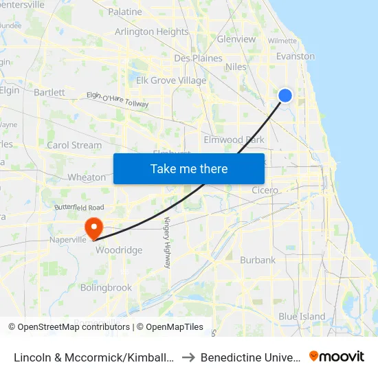 Lincoln & Mccormick/Kimball (Nw) to Benedictine University map