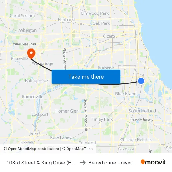 103rd Street & King Drive (East) to Benedictine University map