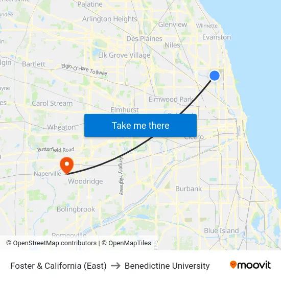 Foster & California (East) to Benedictine University map