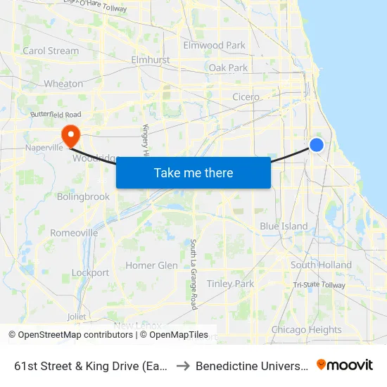 61st Street & King Drive (East) to Benedictine University map