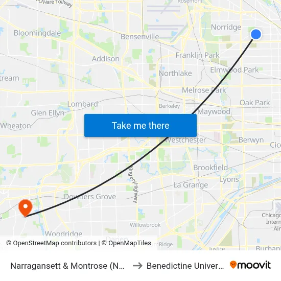 Narragansett & Montrose (North) to Benedictine University map