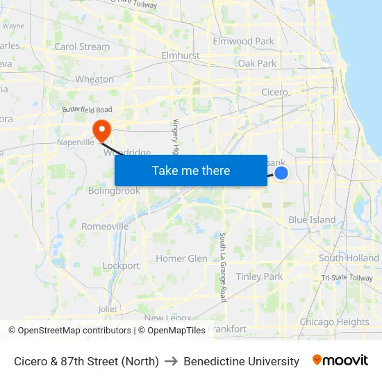 Cicero & 87th Street (North) to Benedictine University map