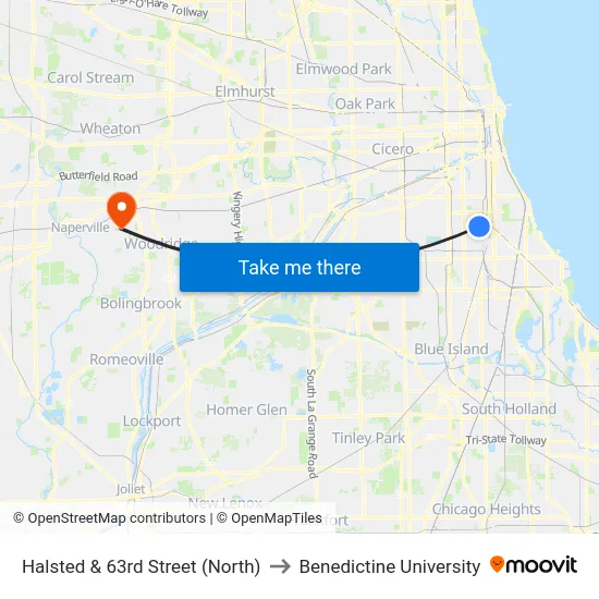 Halsted & 63rd Street (North) to Benedictine University map