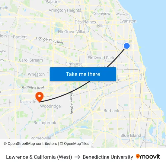 Lawrence & California (West) to Benedictine University map