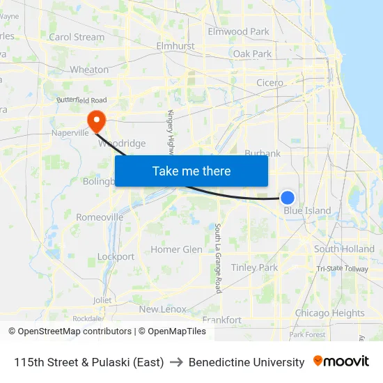 115th Street & Pulaski (East) to Benedictine University map