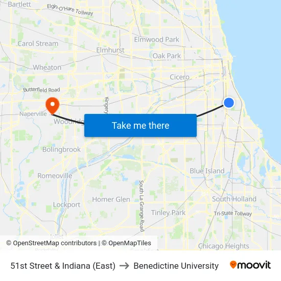51st Street & Indiana (East) to Benedictine University map