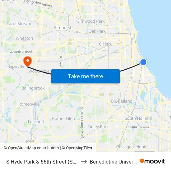 S Hyde Park & 56th Street (South) to Benedictine University map
