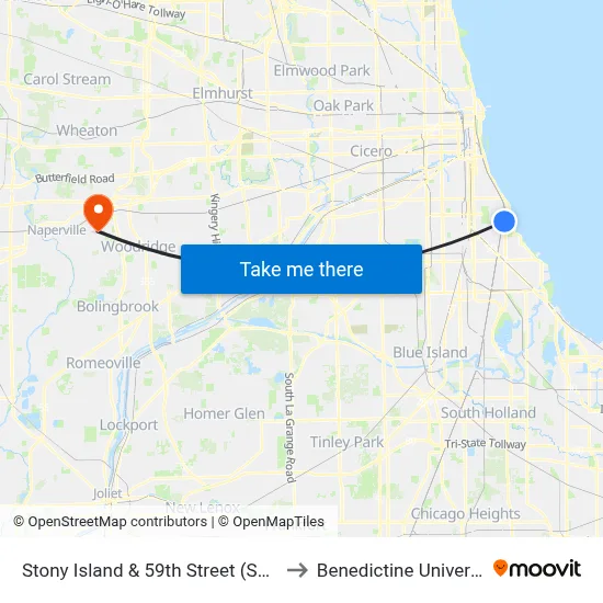 Stony Island & 59th Street (South) to Benedictine University map