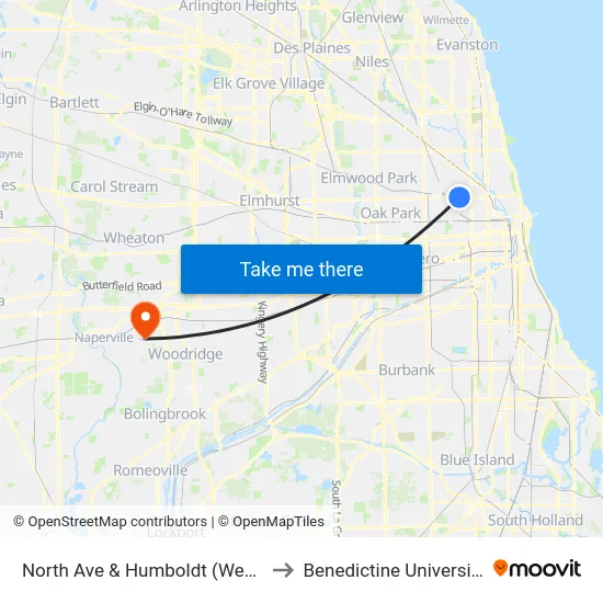 North Ave & Humboldt (West) to Benedictine University map