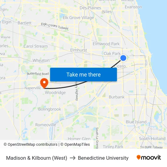 Madison & Kilbourn (West) to Benedictine University map