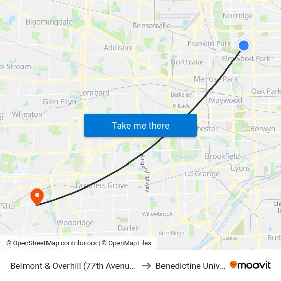 Belmont & Overhill (77th Avenue) (West) to Benedictine University map
