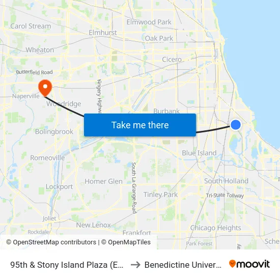 95th & Stony Island Plaza (East) to Benedictine University map