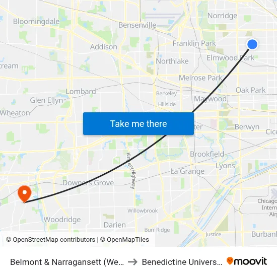 Belmont & Narragansett (West) to Benedictine University map