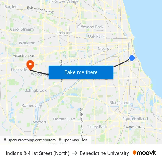 Indiana & 41st Street (North) to Benedictine University map