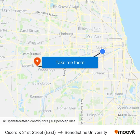 Cicero & 31st Street (East) to Benedictine University map