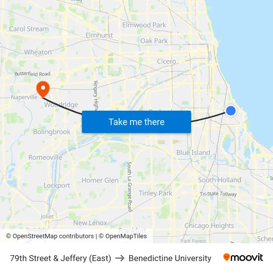 79th Street & Jeffery (East) to Benedictine University map