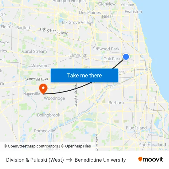 Division & Pulaski (West) to Benedictine University map