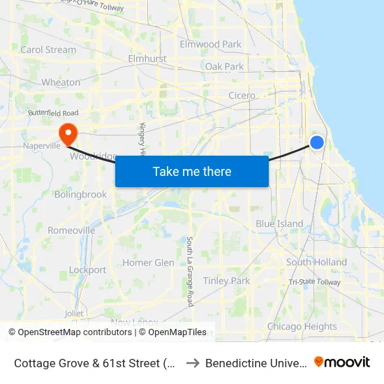Cottage Grove & 61st Street (South) to Benedictine University map