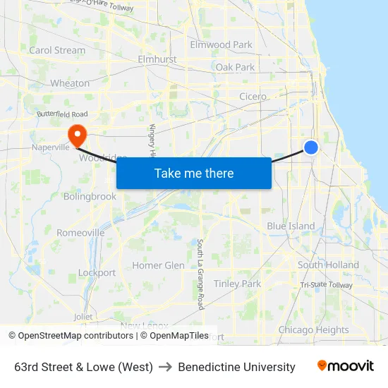 63rd Street & Lowe (West) to Benedictine University map