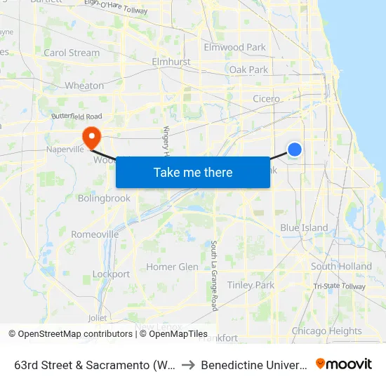 63rd Street & Sacramento (West) to Benedictine University map