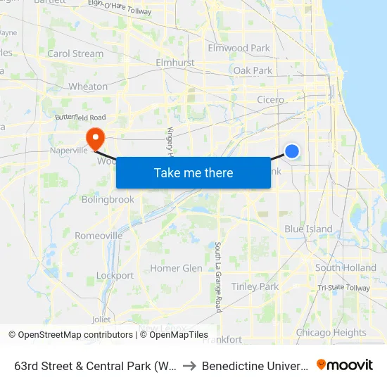 63rd Street & Central Park (West) to Benedictine University map