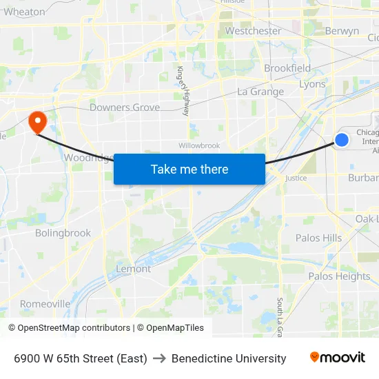 6900 W 65th Street (East) to Benedictine University map