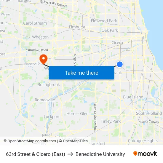 63rd Street & Cicero (East) to Benedictine University map