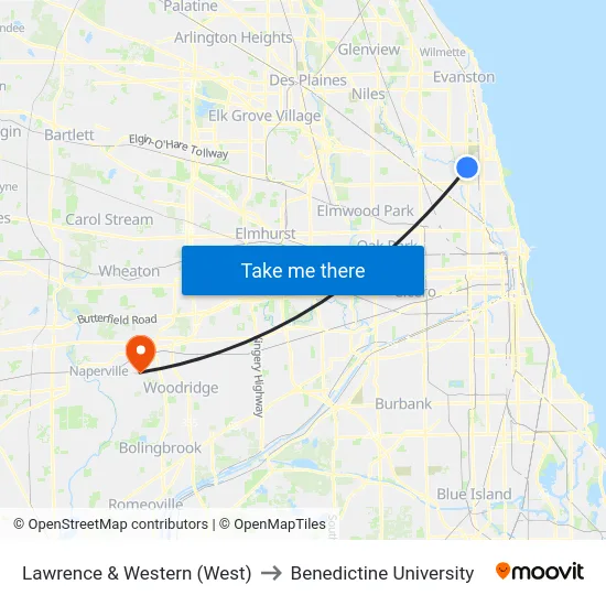 Lawrence & Western (West) to Benedictine University map