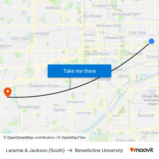 Laramie & Jackson (South) to Benedictine University map