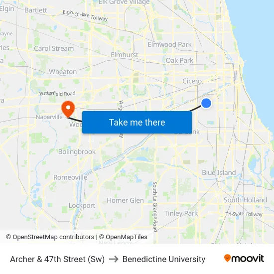 Archer & 47th Street (Sw) to Benedictine University map