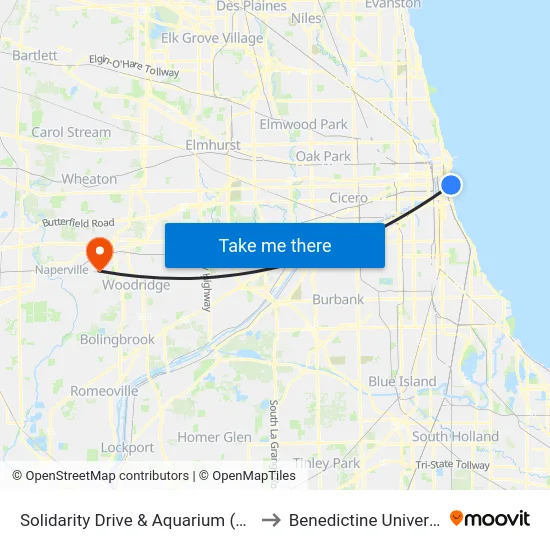 Solidarity Drive & Aquarium (East) to Benedictine University map