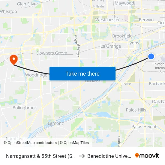 Narragansett & 55th Street (South) to Benedictine University map