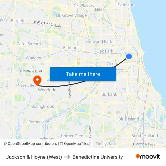 Jackson & Hoyne (West) to Benedictine University map