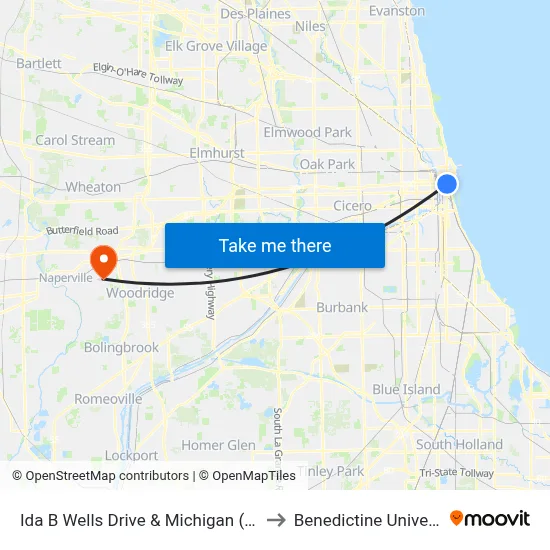 Ida B Wells Drive & Michigan (West) to Benedictine University map