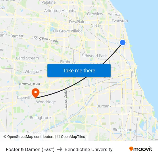 Foster & Damen (East) to Benedictine University map