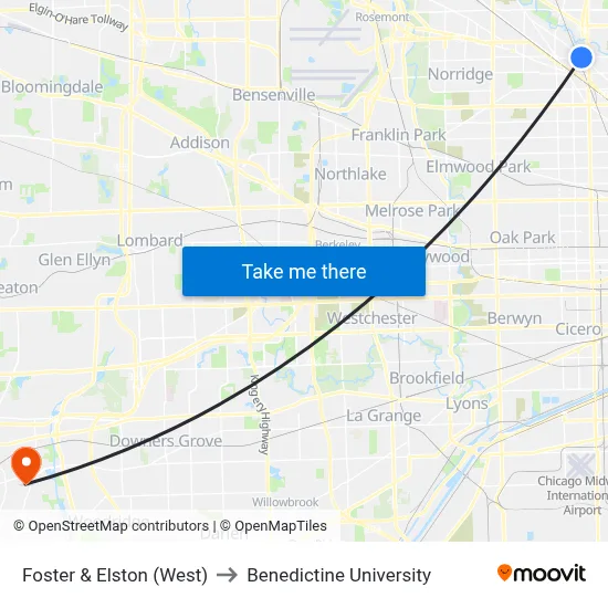 Foster & Elston (West) to Benedictine University map