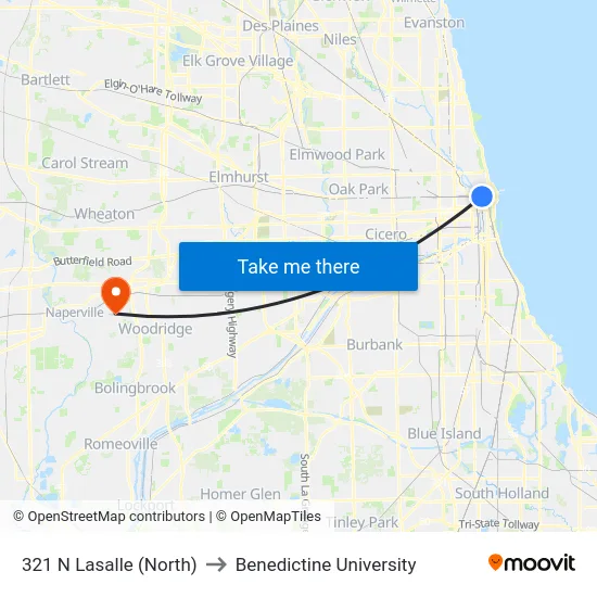 321 N Lasalle (North) to Benedictine University map