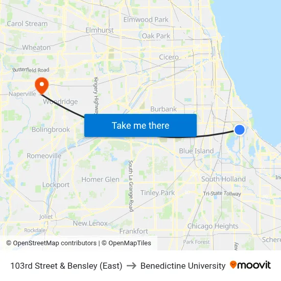 103rd Street & Bensley (East) to Benedictine University map