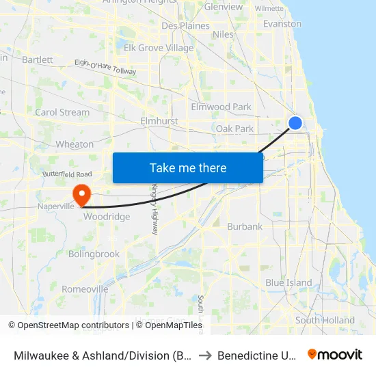 Milwaukee & Ashland/Division (Blue Line) (Nw) to Benedictine University map