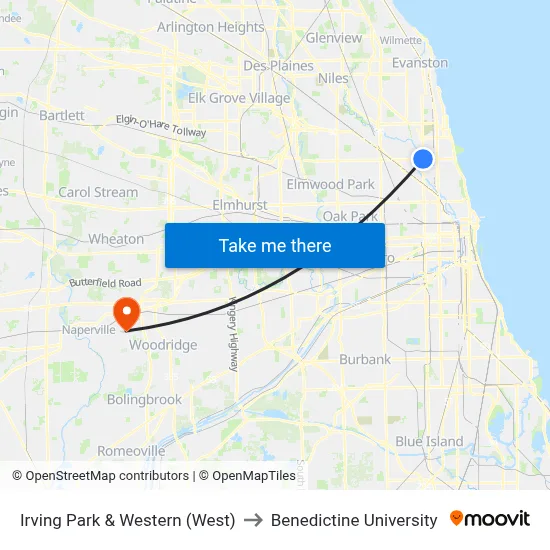 Irving Park & Western (West) to Benedictine University map