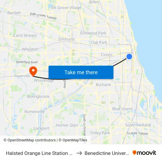 Halsted Orange Line Station (Sw) to Benedictine University map