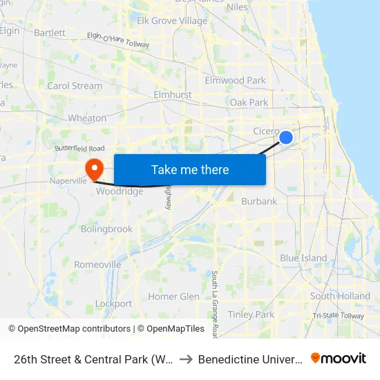 26th Street & Central Park (West) to Benedictine University map
