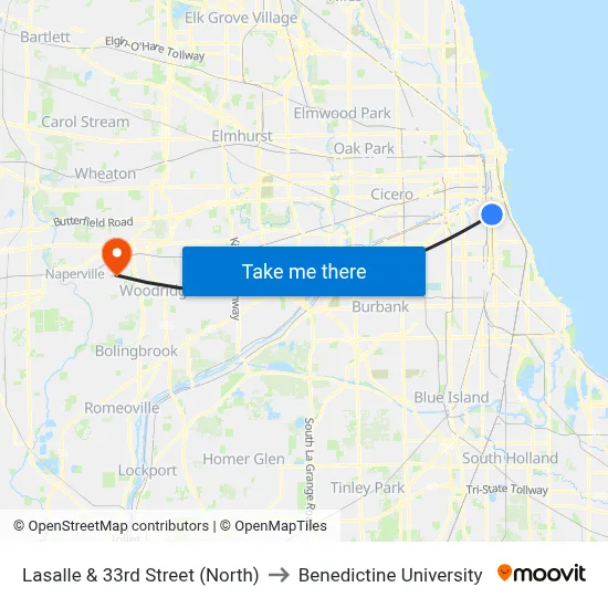 Lasalle & 33rd Street (North) to Benedictine University map