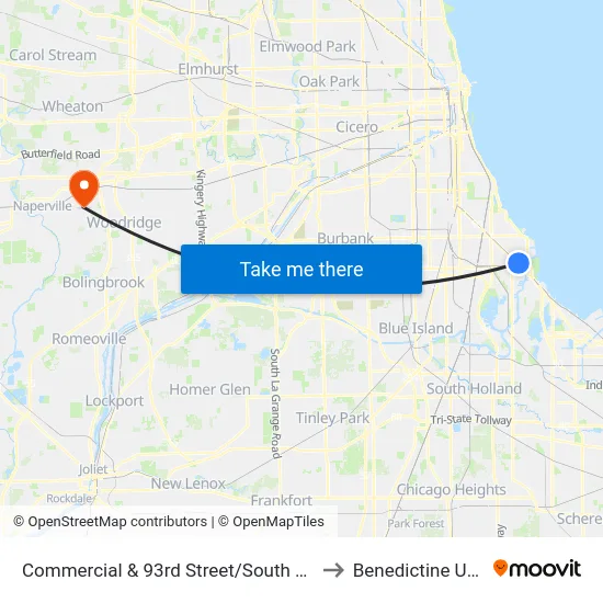Commercial & 93rd Street/South Chicago (North) to Benedictine University map