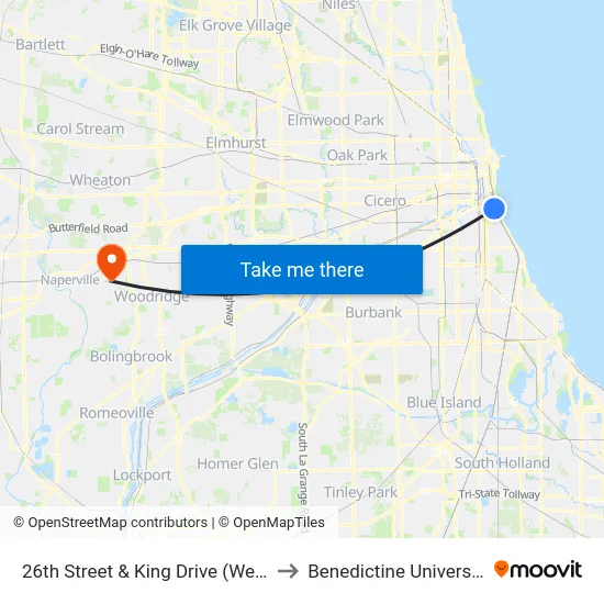 26th Street & King Drive (West) to Benedictine University map