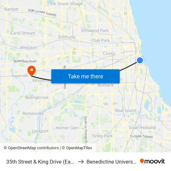 35th Street & King Drive (East) to Benedictine University map