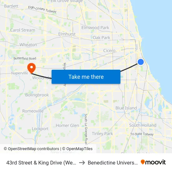 43rd Street & King Drive (West) to Benedictine University map